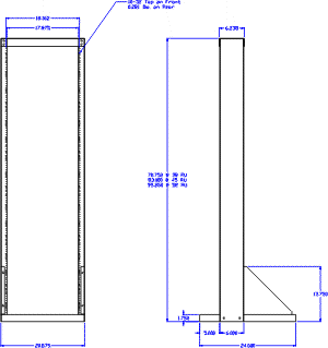 Click here to view our larger technical drawings of our Racks Unlimited - Open Bay 19" Relay Racks