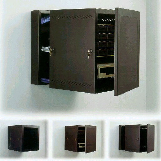 Wall mounted 19" computer racks. electronic rack enclosures for wall mounted applications. storage for your servers, routers, hubs and electronics in these secure and highly durable wall mounted electronic racks.